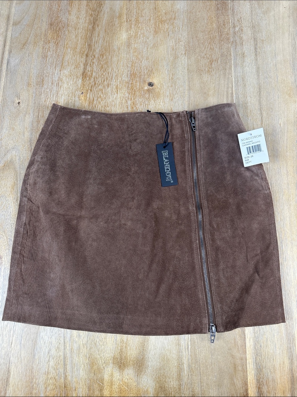 Blank NYC 70s Woodstock Revival, Western Soft Girl Brown Suede Zip Mini Skirt